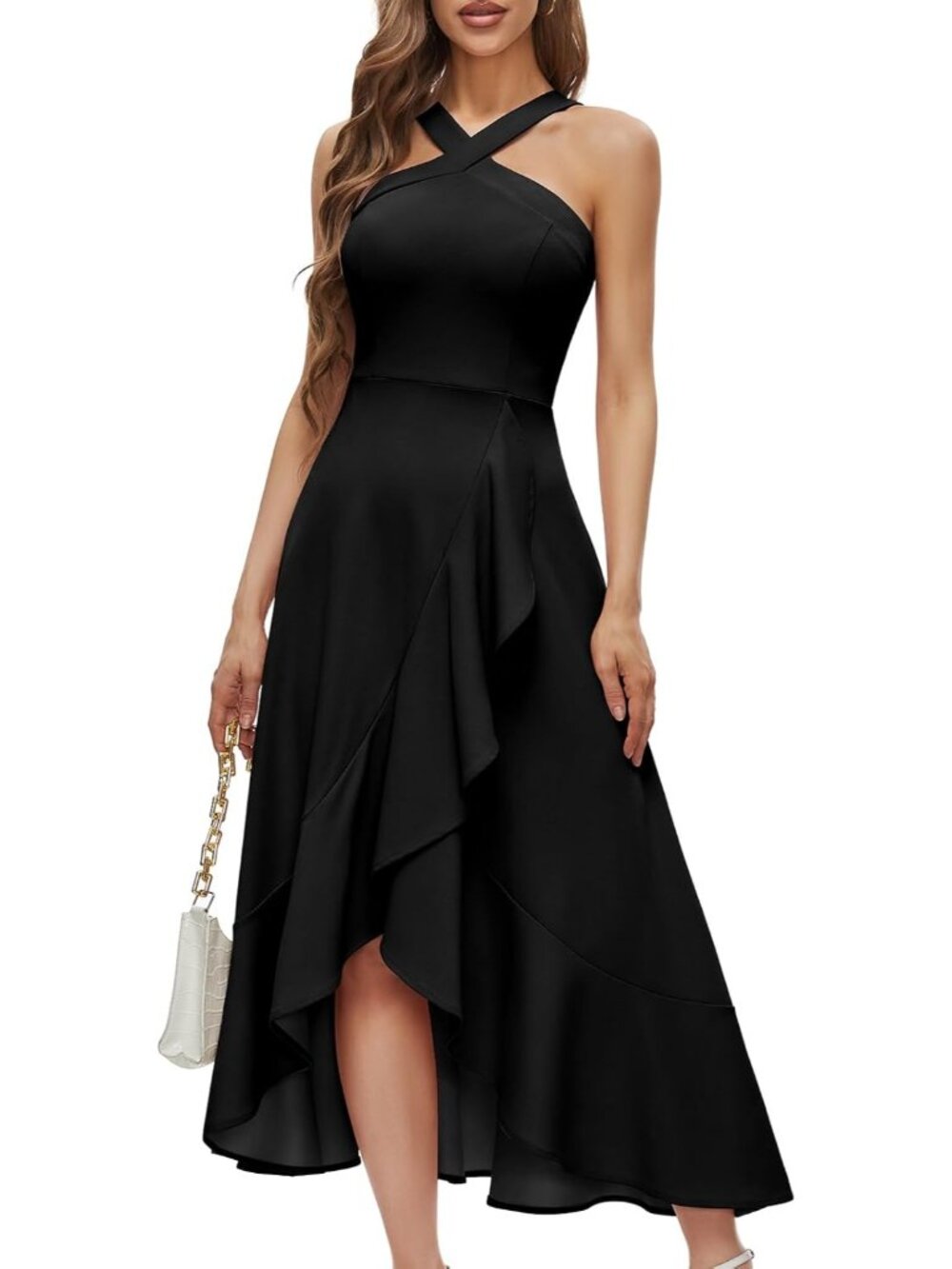 Women's Black Comfort Formal Wedding Guest Hi-Lo Prom Evening Party Maxi Dresses